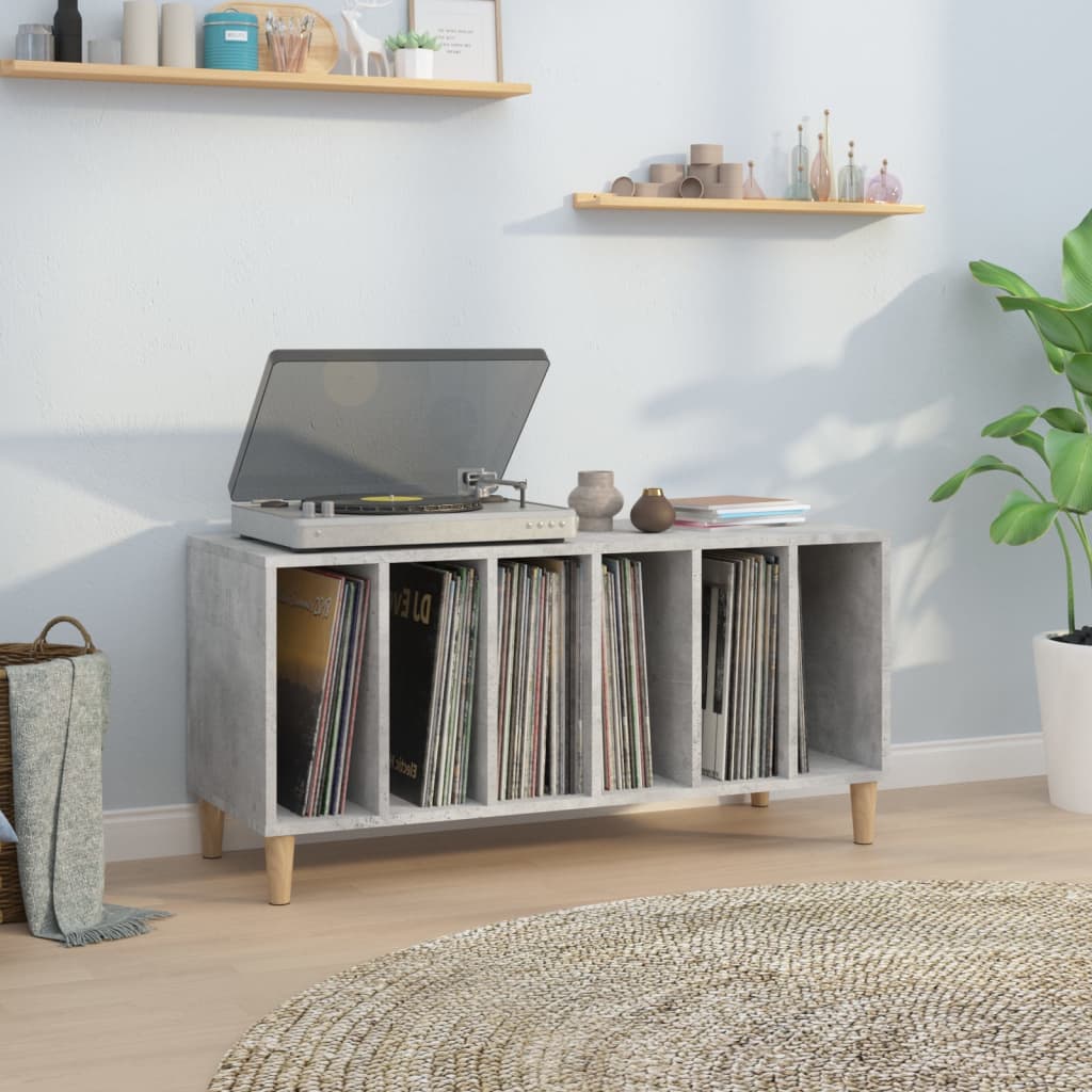 vidaXL Record Cabinet | Concrete Grey | Engineered wood, solid eucalyptus wood