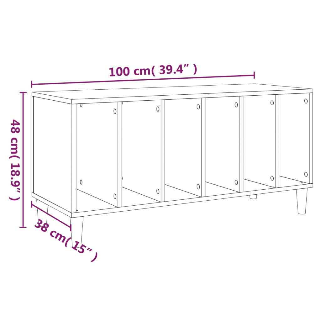 vidaXL Record Cabinet Grey Sonoma 100x38x48 cm Engineered Wood