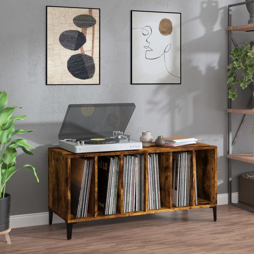 vidaXL Record Cabinet Smoked Oak 100x38x48 cm Engineered Wood