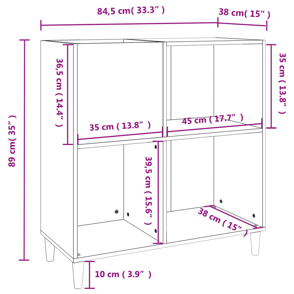 vidaXL Record Cabinet Black 84,5x38x89 cm Engineered Wood