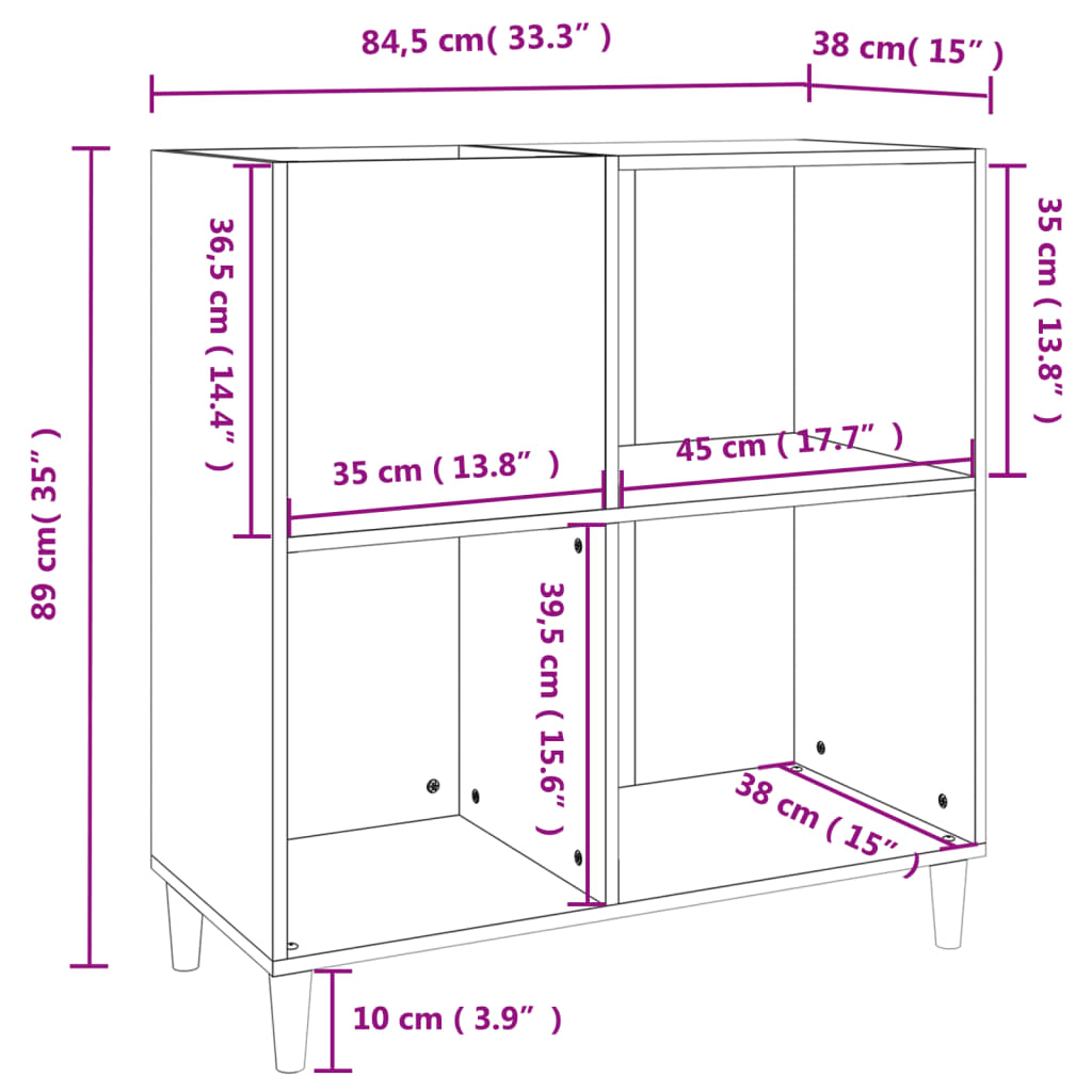 vidaXL Record Cabinet Concrete Grey 84,5x38x89 cm Engineered Wood