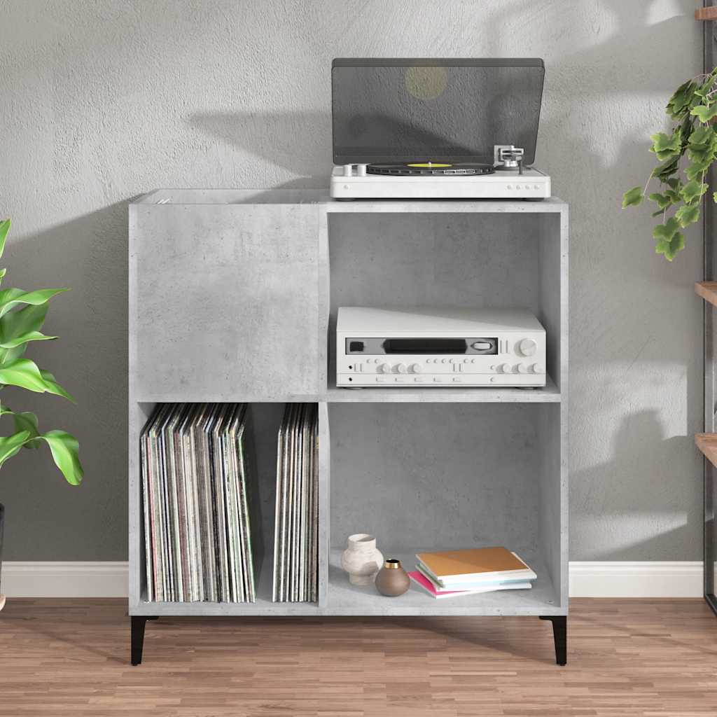 vidaXL Record Cabinet | Concrete grey | Engineered wood, Metal | Medium