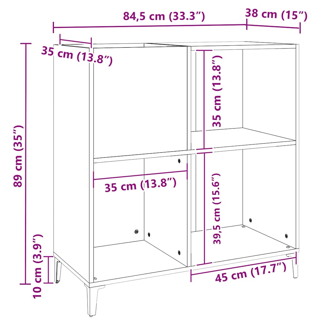 vidaXL Record Cabinet Grey Sonoma 84.5x38x89 cm Engineered Wood