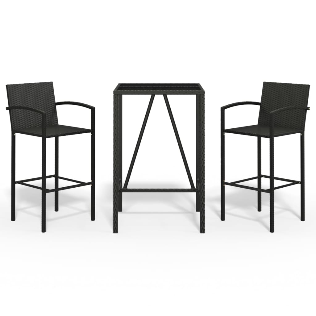 vidaXL Garden Bar Set | Black | PE rattan, powder-coated steel, tempered glass