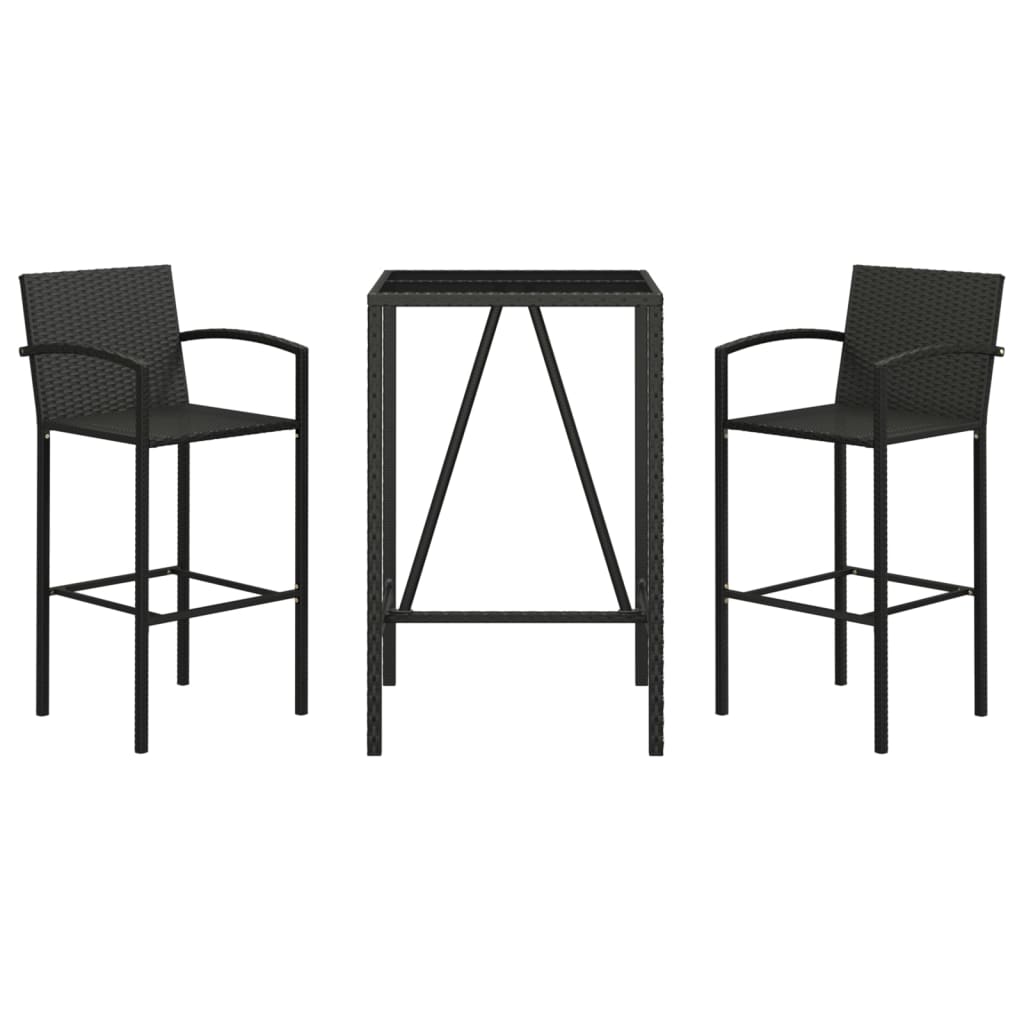 vidaXL Garden Bar Set | Black | PE rattan, powder-coated steel, tempered glass