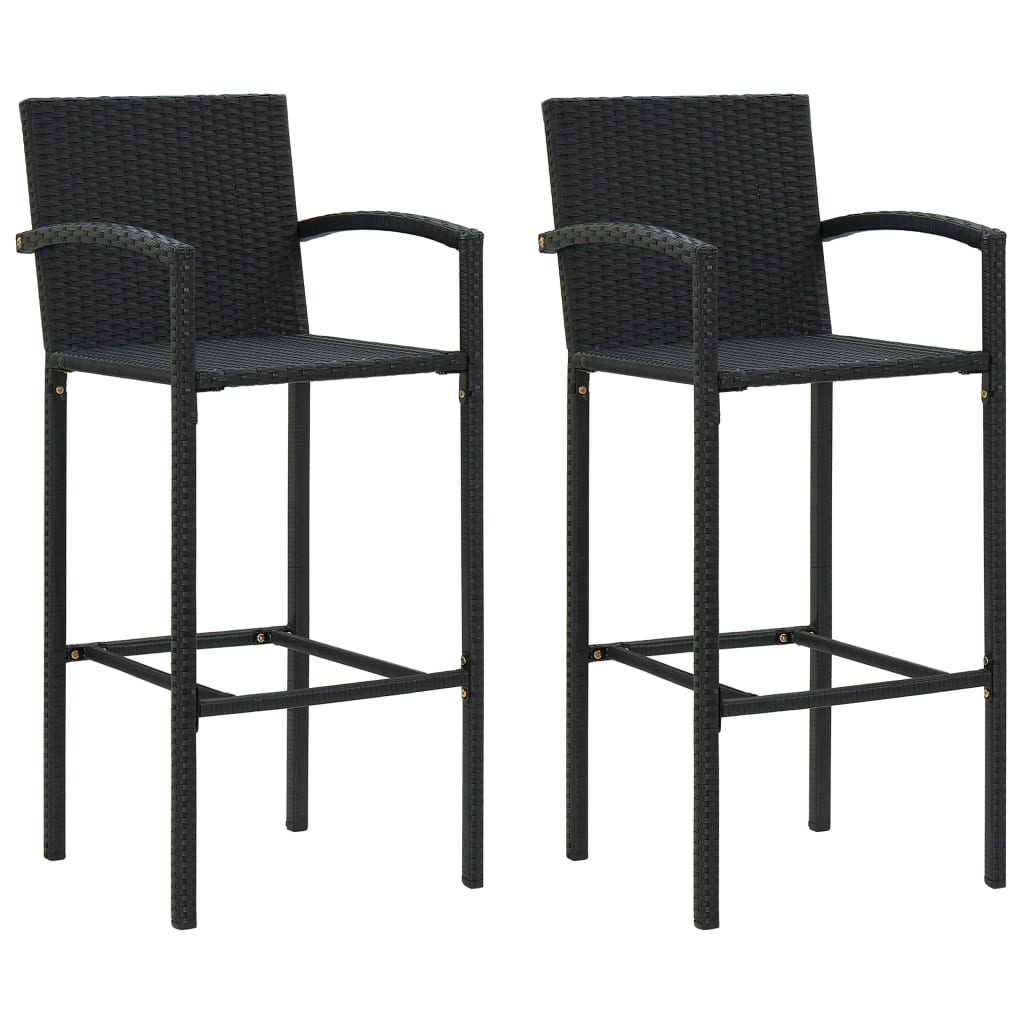 vidaXL Garden Bar Set | Black | PE rattan, powder-coated steel, tempered glass