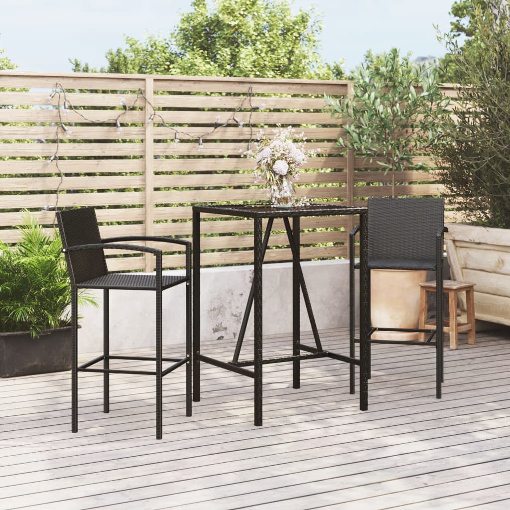 vidaXL Garden Bar Set | Black | PE rattan, powder-coated steel, tempered glass
