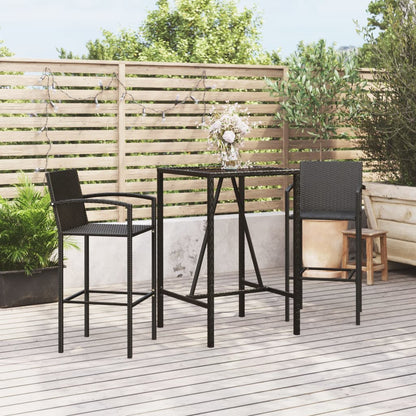 vidaXL Garden Bar Set | Black | PE rattan, powder-coated steel, tempered glass