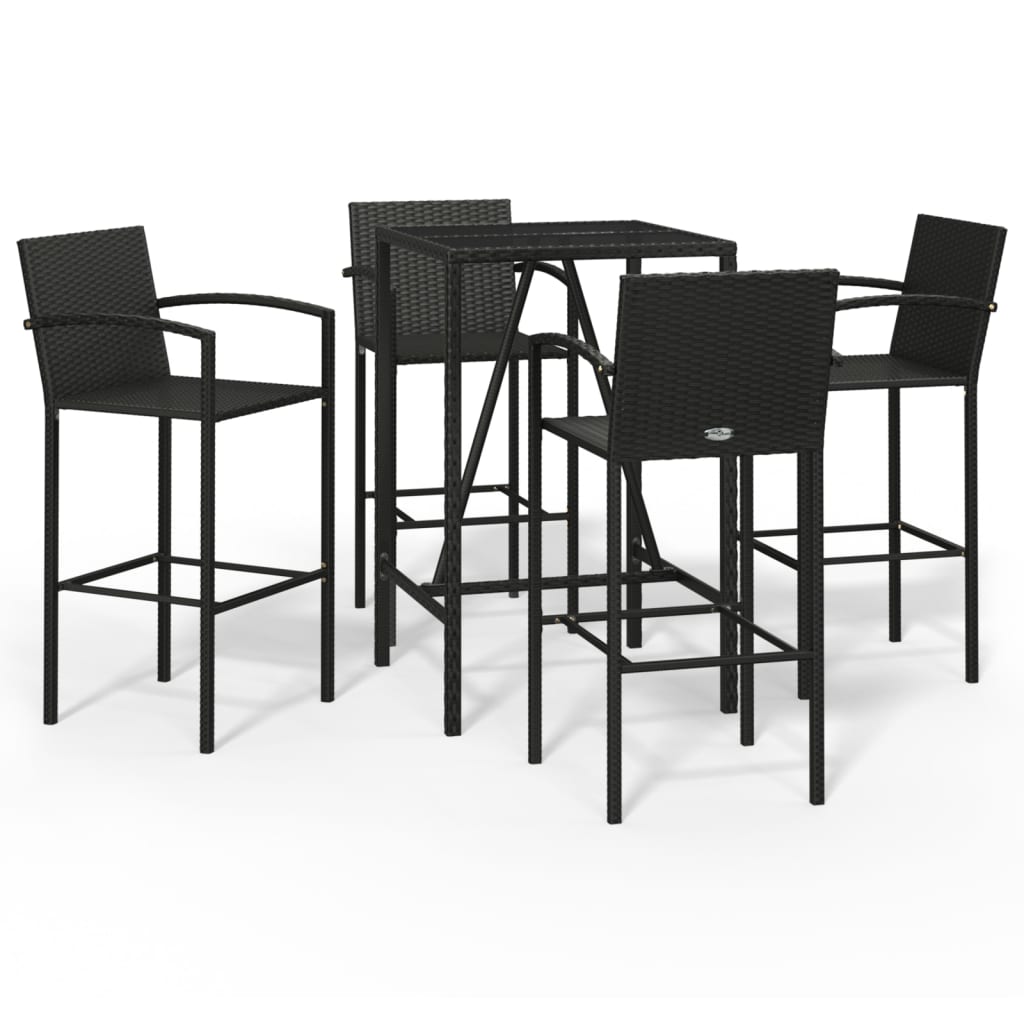 vidaXL Garden Bar Set | Black | PE rattan | Medium | Footrest | Bar Table Set