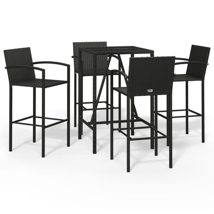 vidaXL Garden Bar Set | Black | PE rattan | Medium | Footrest | Bar Table Set