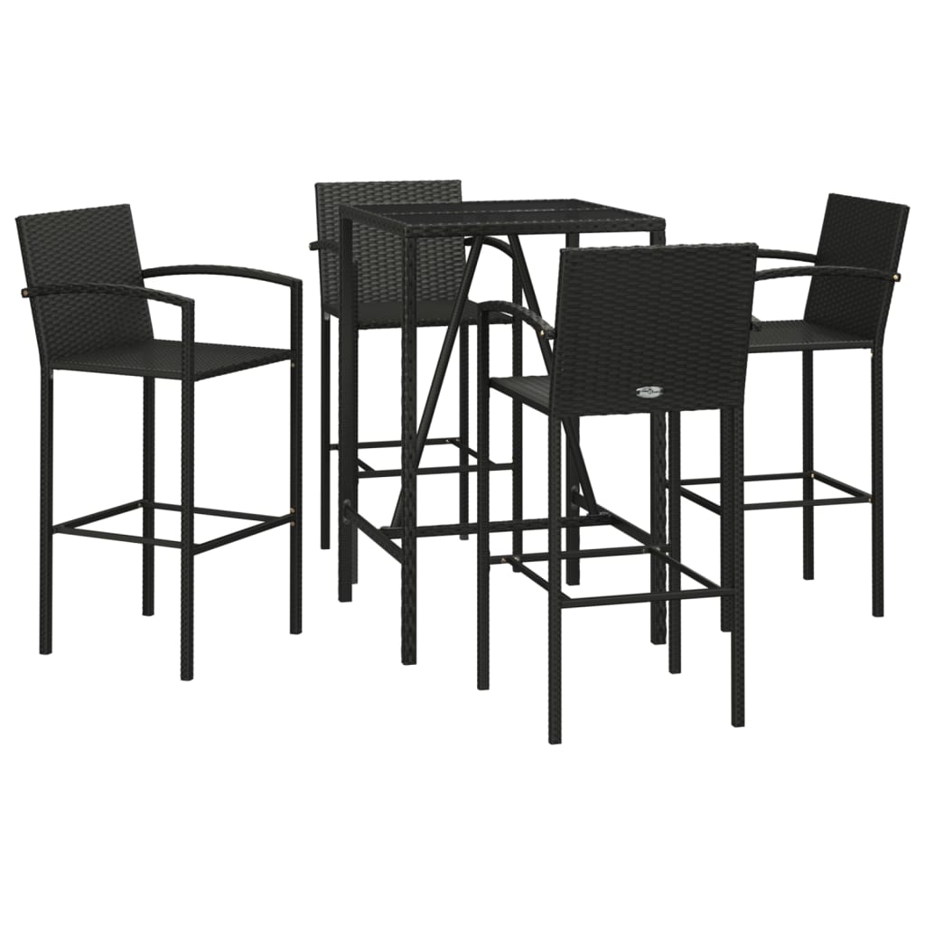 vidaXL Garden Bar Set | Black | PE rattan | Medium | Footrest | Bar Table Set