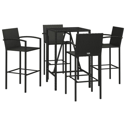 vidaXL Garden Bar Set | Black | PE rattan | Medium | Footrest | Bar Table Set