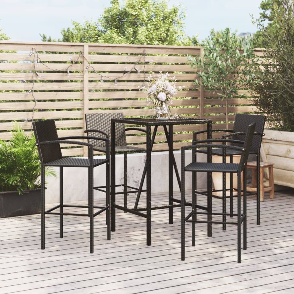 vidaXL Garden Bar Set | Black | PE rattan | Medium | Footrest | Bar Table Set