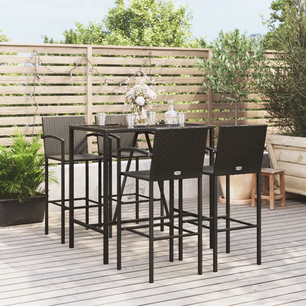 vidaXL Garden Bar Set | Black | Poly Rattan | 5 Piece |  Durable