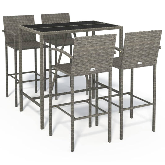 vidaXL Garden Bar Set | Grey | PE rattan, powder-coated steel, tempered glass