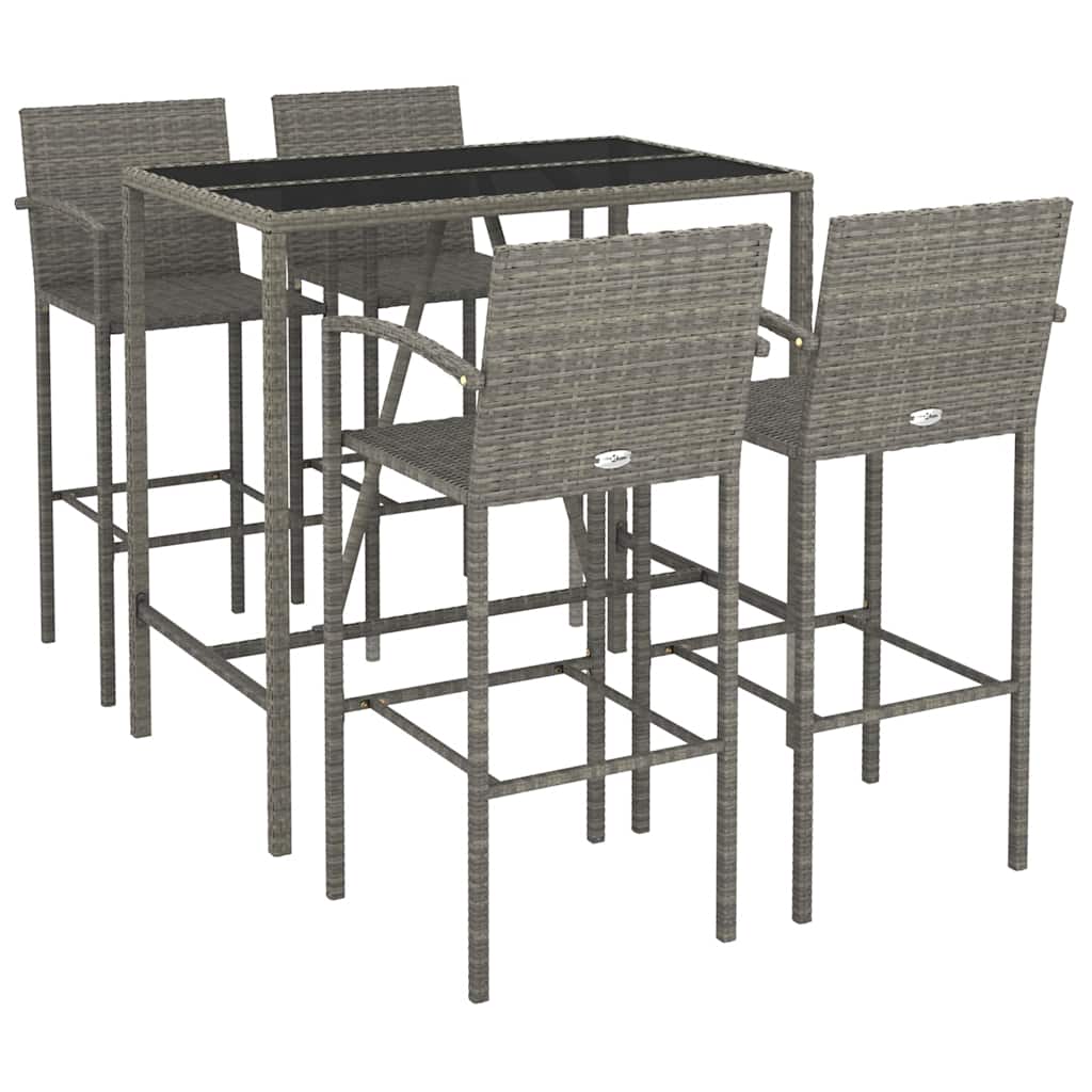 vidaXL 5 Piece Garden Bar Set Grey Poly Rattan