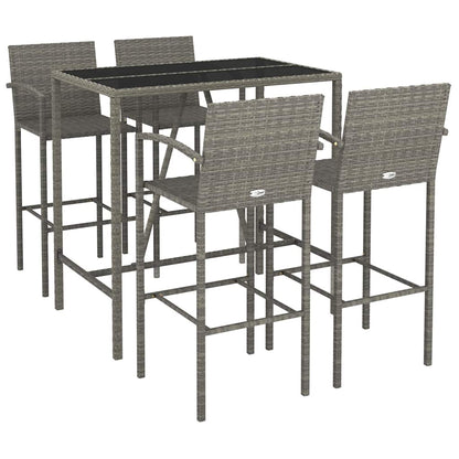 vidaXL 5 Piece Garden Bar Set Grey Poly Rattan