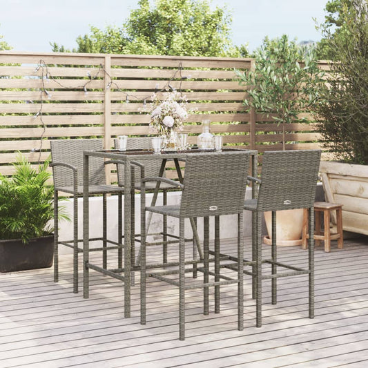 vidaXL Garden Bar Set | Grey | PE rattan, powder-coated steel, tempered glass