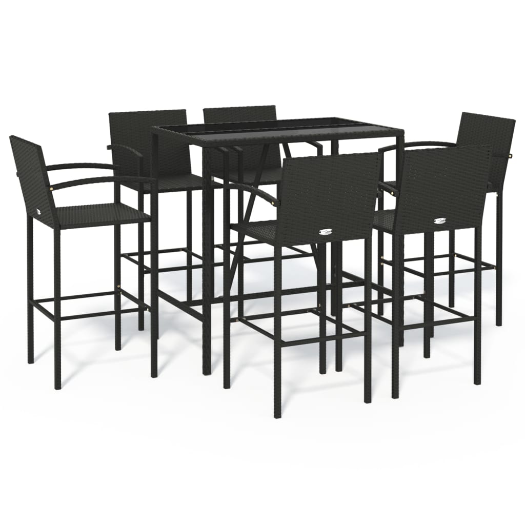 vidaXL Garden Bar Set | Black | PE Rattan, Powder-Coated Steel, Tempered Glass