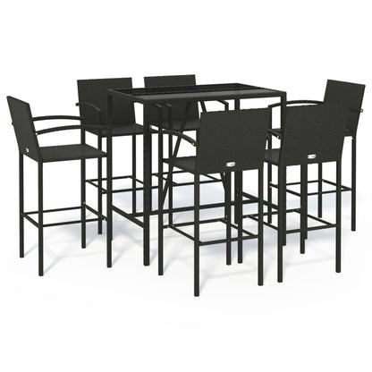 vidaXL Garden Bar Set | Black | PE Rattan, Powder-Coated Steel, Tempered Glass