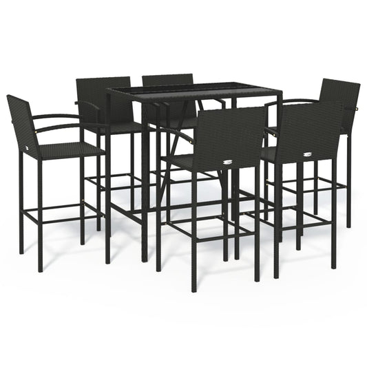 vidaXL Garden Bar Set | Black | PE Rattan, Powder-Coated Steel, Tempered Glass