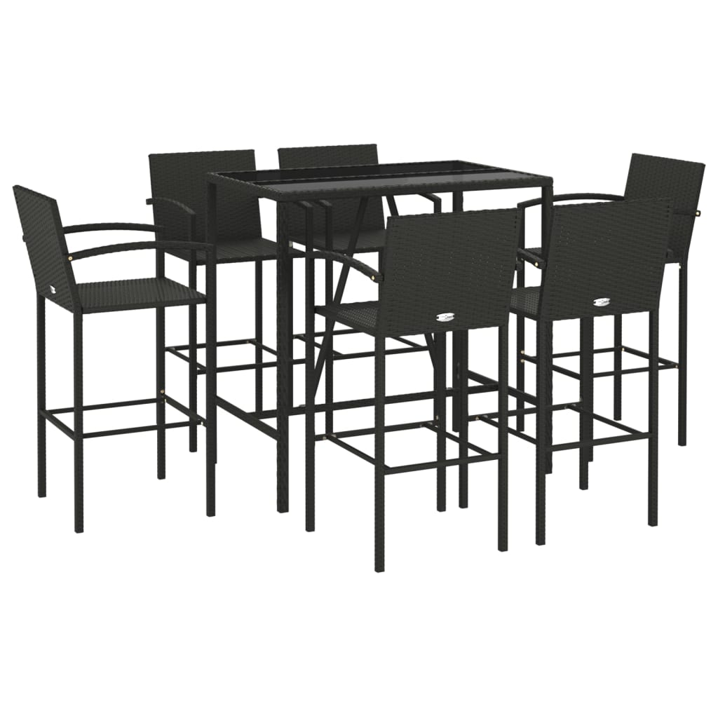 vidaXL Garden Bar Set | Black | PE Rattan, Powder-Coated Steel, Tempered Glass