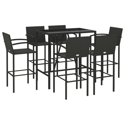 vidaXL Garden Bar Set | Black | PE Rattan, Powder-Coated Steel, Tempered Glass