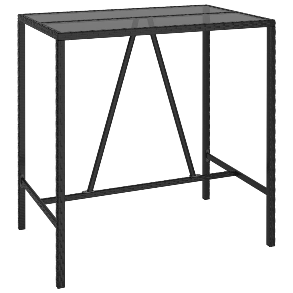 vidaXL Garden Bar Set | Black | PE Rattan, Powder-Coated Steel, Tempered Glass