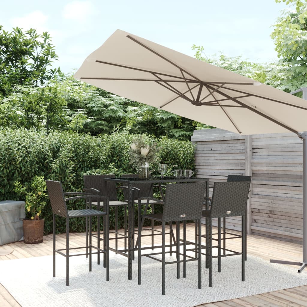 vidaXL Garden Bar Set | Black | PE Rattan, Powder-Coated Steel, Tempered Glass