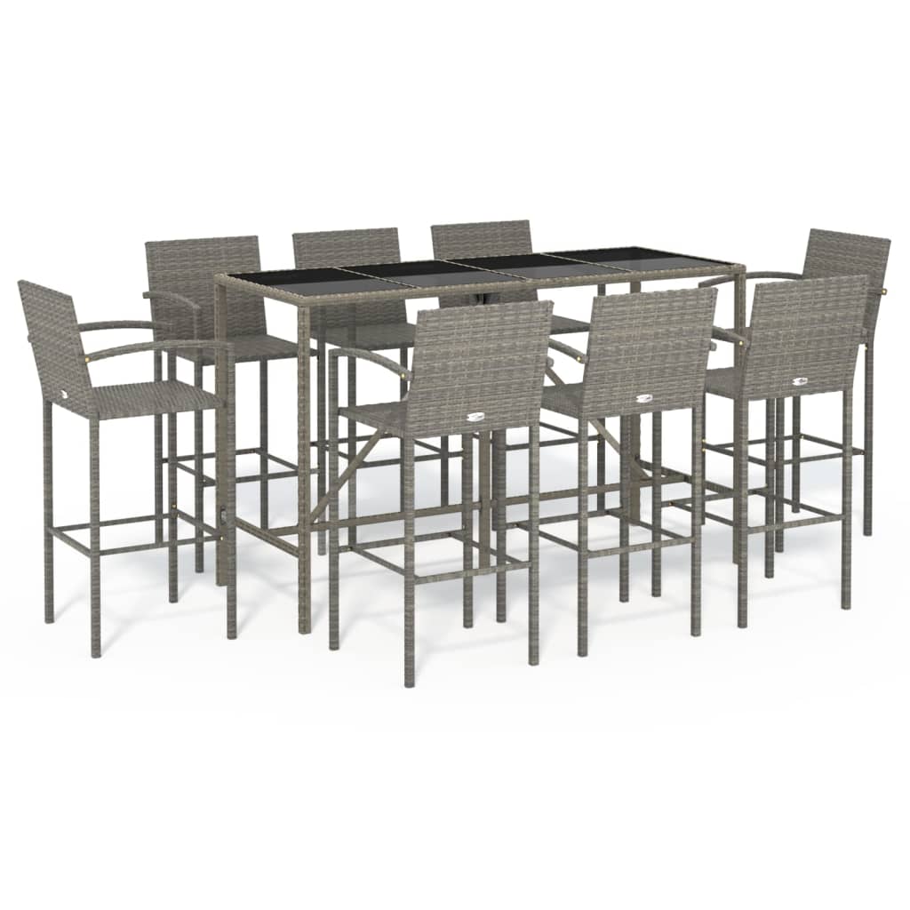vidaXL Garden Bar Set | Grey | PE rattan, powder-coated steel, tempered glass