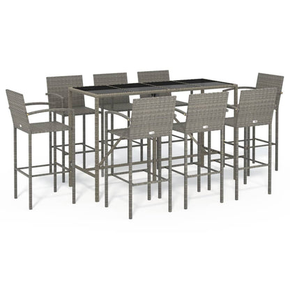vidaXL Garden Bar Set | Grey | PE rattan, powder-coated steel, tempered glass