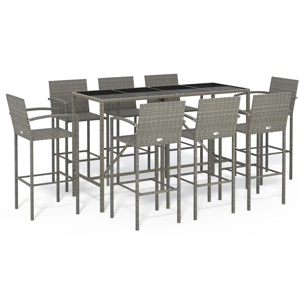 vidaXL 9 Piece Garden Bar Set Grey Poly Rattan