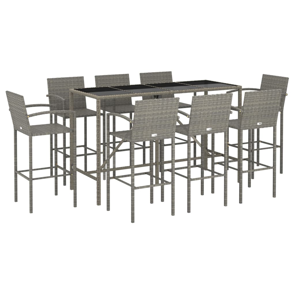 vidaXL Garden Bar Set | Grey | PE rattan, powder-coated steel, tempered glass