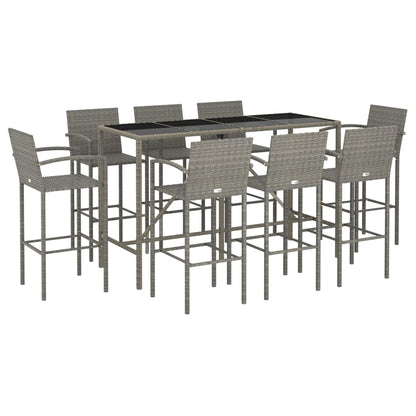vidaXL Garden Bar Set | Grey | PE rattan, powder-coated steel, tempered glass