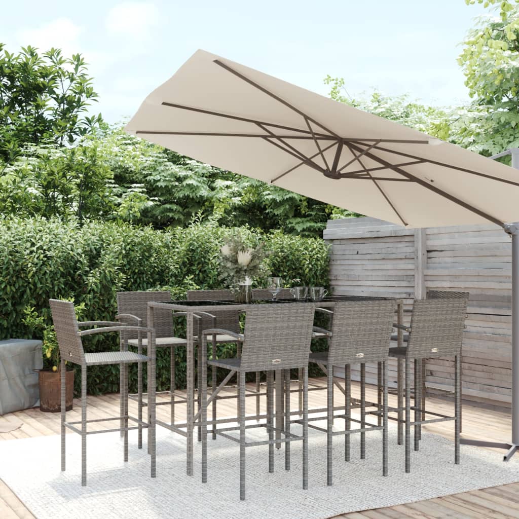 vidaXL Garden Bar Set | Grey | PE rattan, powder-coated steel, tempered glass