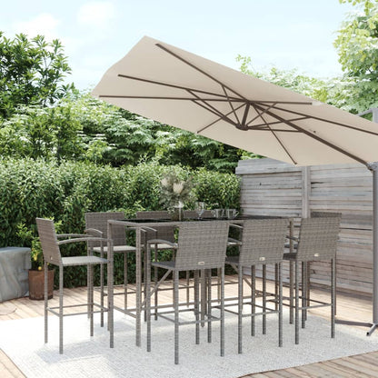vidaXL Garden Bar Set | Grey | PE rattan, powder-coated steel, tempered glass