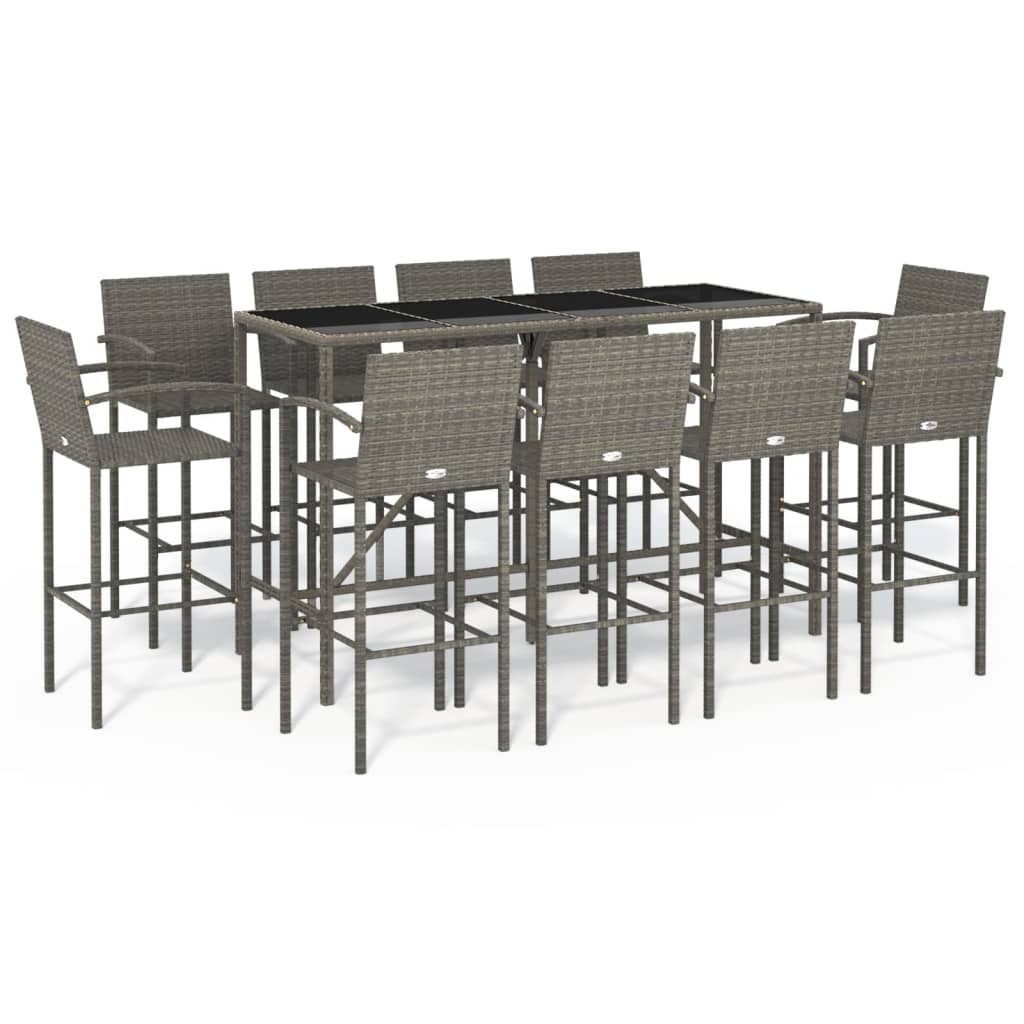 vidaXL Garden Bar Set | Grey | PE Rattan | Large | Footrest | Garden Bar Set