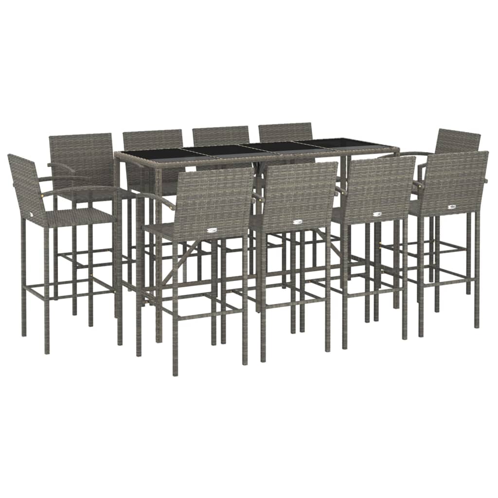 vidaXL Garden Bar Set | Grey | PE Rattan | Large | Footrest | Garden Bar Set