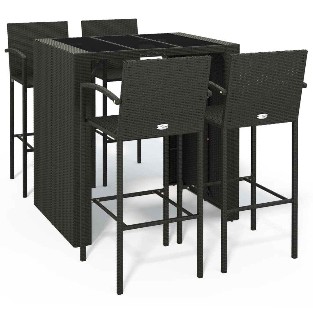 vidaXL Garden Bar Set | Black | PE rattan, powder-coated steel, tempered glass