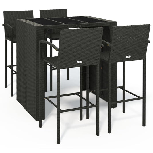 vidaXL Garden Bar Set | Black | PE rattan, powder-coated steel, tempered glass