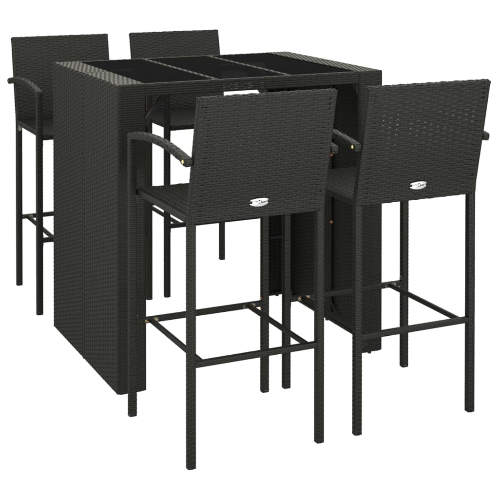 vidaXL Garden Bar Set | Black | PE rattan, powder-coated steel, tempered glass
