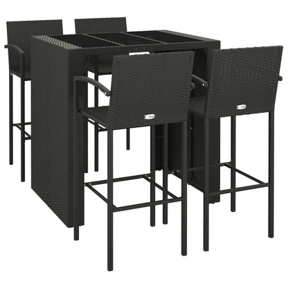 vidaXL Garden Bar Set | Black | PE rattan, powder-coated steel, tempered glass