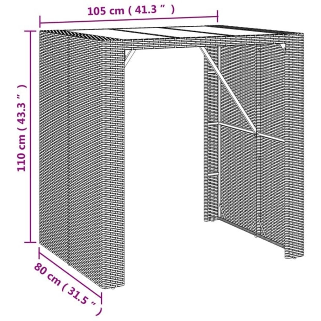 vidaXL Garden Bar Set | Black | PE rattan, powder-coated steel, tempered glass