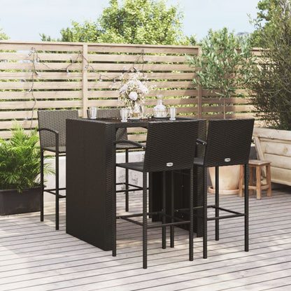 vidaXL Garden Bar Set | Black | PE rattan, powder-coated steel, tempered glass