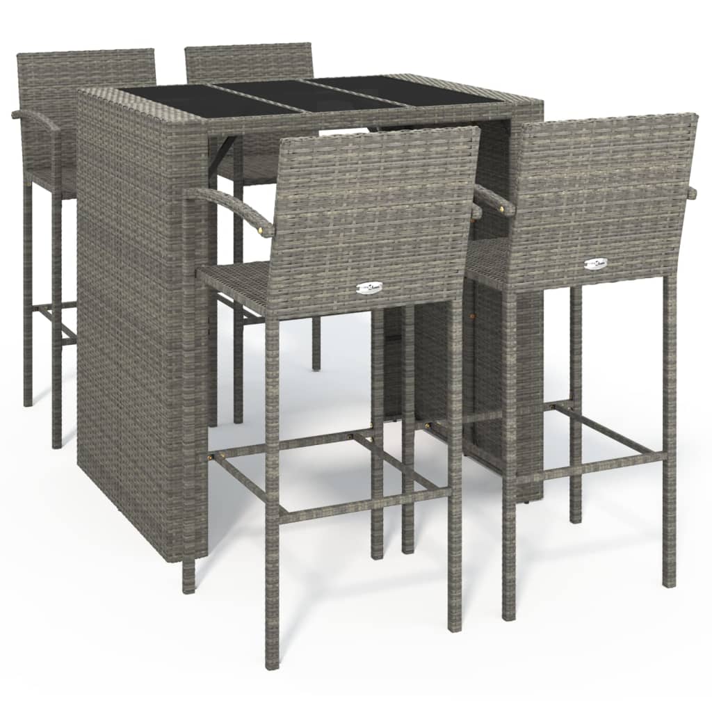 vidaXL Garden Bar Set | Grey | PE Rattan, Powder-Coated Steel, Tempered Glass