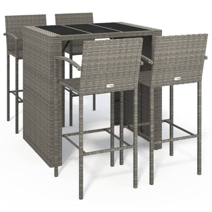 vidaXL Garden Bar Set | Grey | PE Rattan, Powder-Coated Steel, Tempered Glass