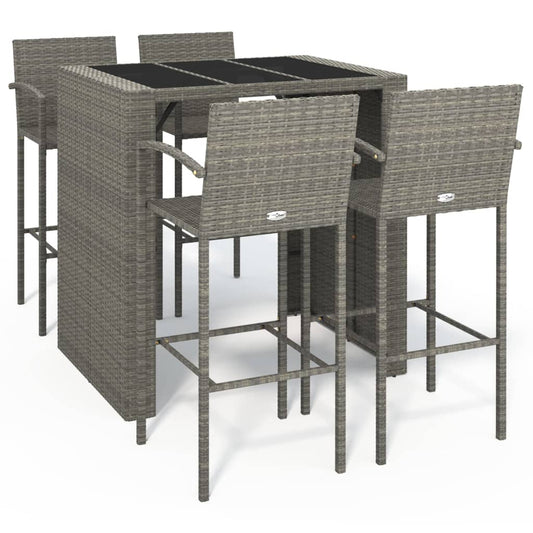 vidaXL Garden Bar Set | Grey | PE Rattan, Powder-Coated Steel, Tempered Glass