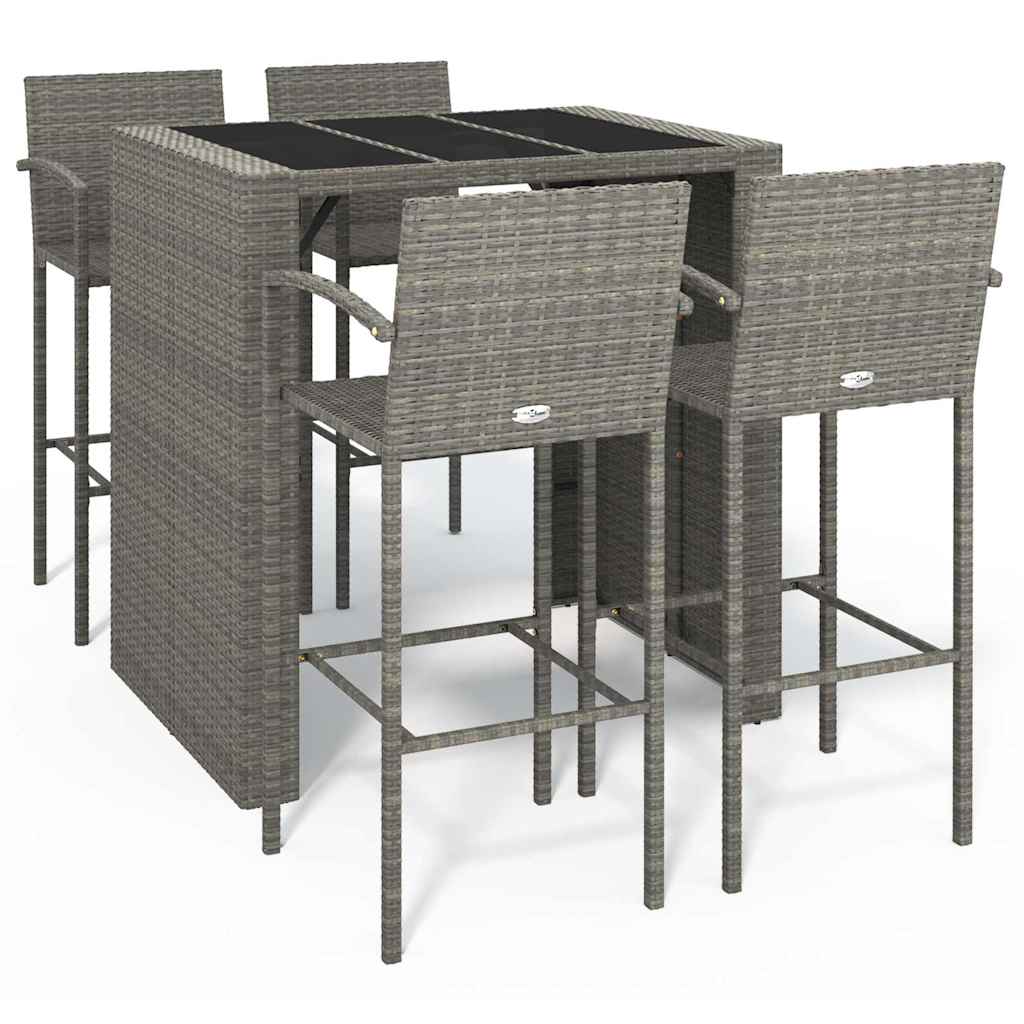 vidaXL Garden Bar Set | Grey | PE Rattan, Powder-Coated Steel, Tempered Glass