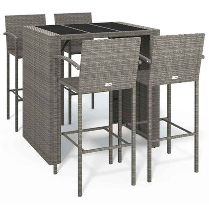 vidaXL Garden Bar Set | Grey | PE Rattan, Powder-Coated Steel, Tempered Glass