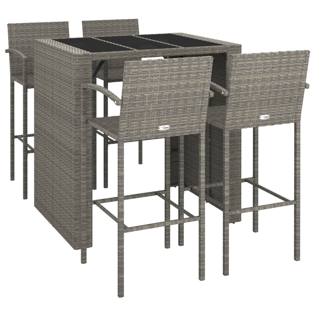 vidaXL Garden Bar Set | Grey | PE Rattan, Powder-Coated Steel, Tempered Glass